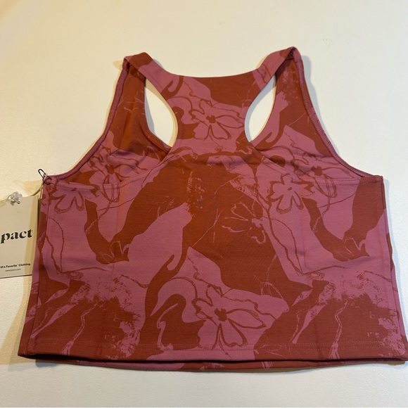 LAST ONE! NWT Pact Sz L Marbled Floral Rosebud Organic Cotton Racerback Crop Top - Picture 2 of 8